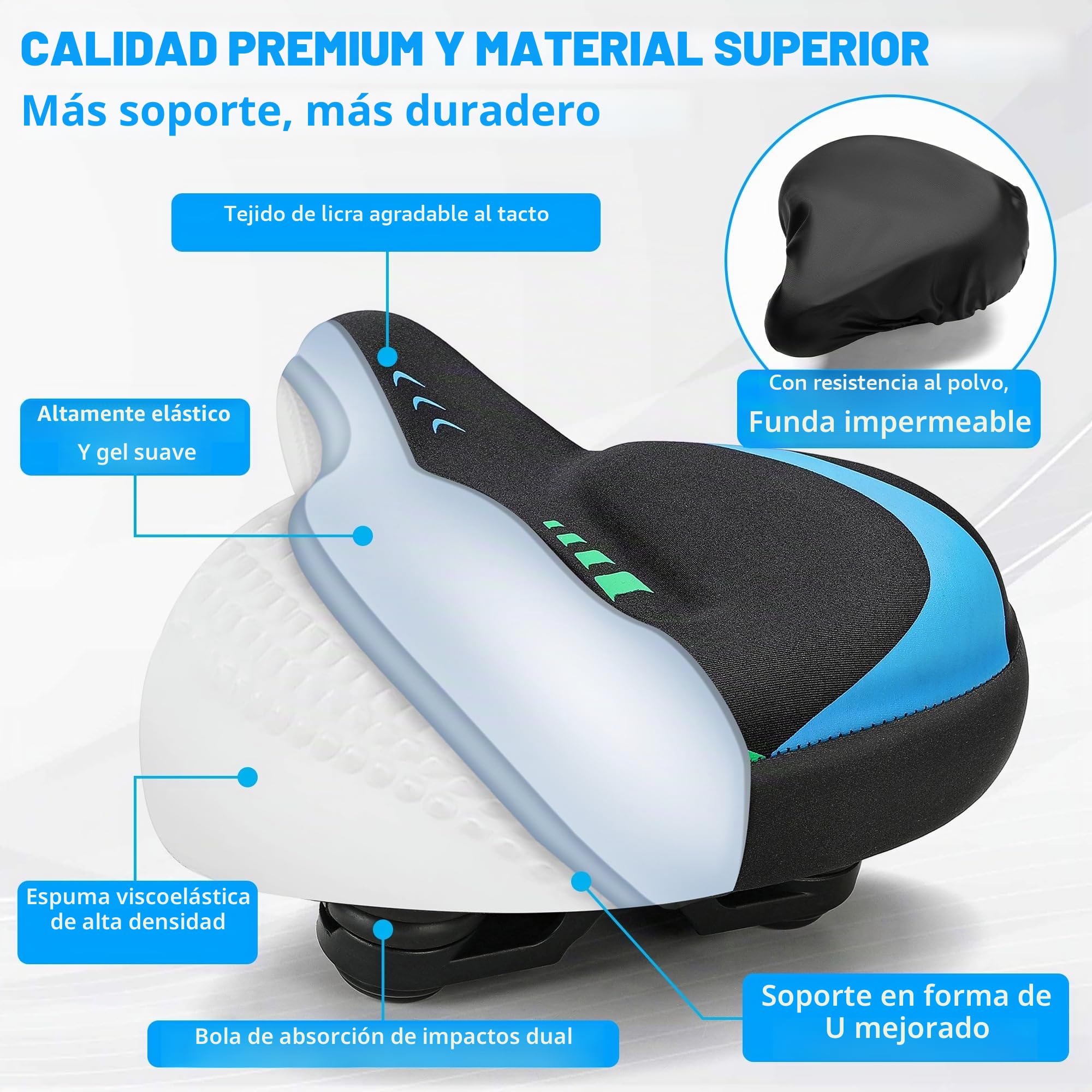 CDYWD Sillin Bicicleta Muy Comodo, Gel Acolchado Suave Sillín Bicicleta, Ensanchar, Espesar, Transpirable, Asiento Bicicleta Ergonómico, Compatible con MTB, City Bike, Ebike, Bicicleta Estática