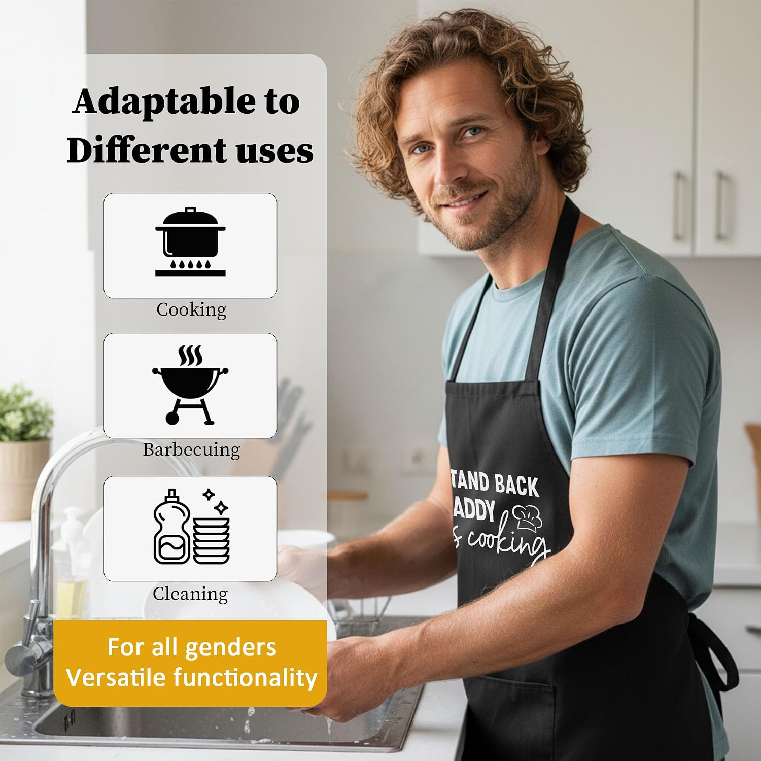 Funny Aprons for Men, Black Kitchen Adjustable Apron Father's Day Birthday Gifts for Men Dad, Cooking, Grilling.