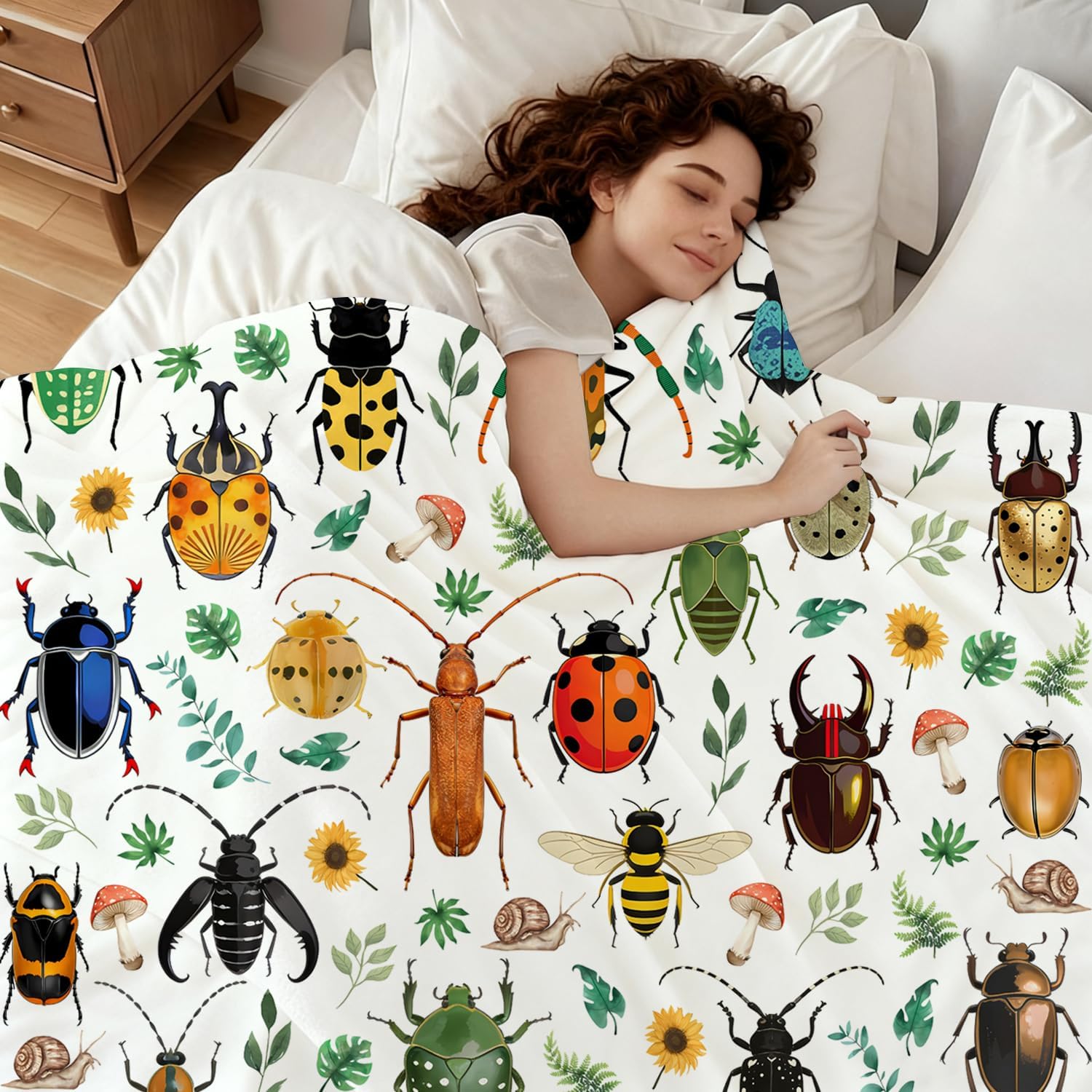 Insect Blanket Soft Warm Flannel Throw Blanket Funny Beetle and Bug Theme Blankets Bedding Decor Entomology Gifts for Insect Lovers Women Adults 50"x40"