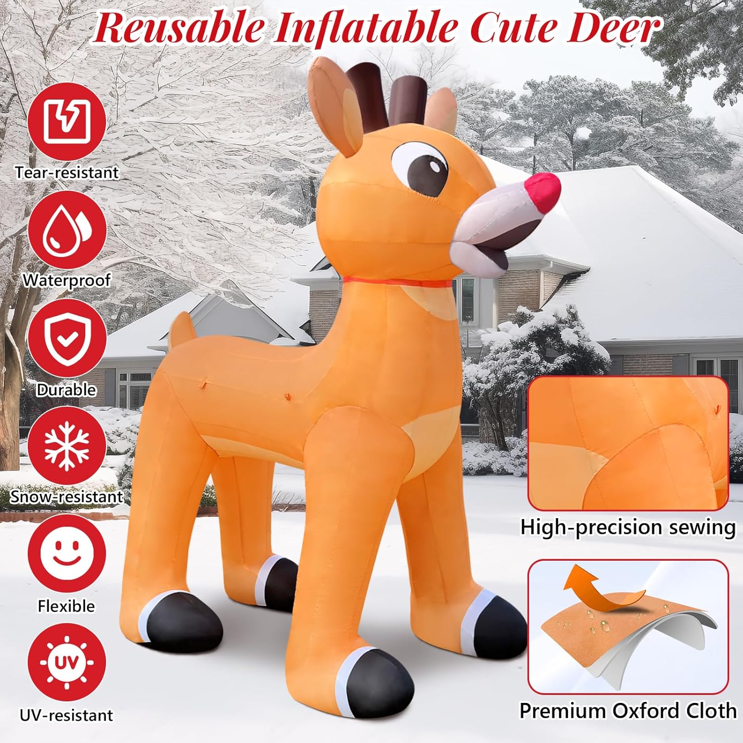 20Ft Christmas Inflatable Reindeer, Premium Large Blow Up Deer Outdoor Decorations with 370W Inner Blower & 80ft LED Lights for Commercial Use, Yard Lawn Xmas Party Decor