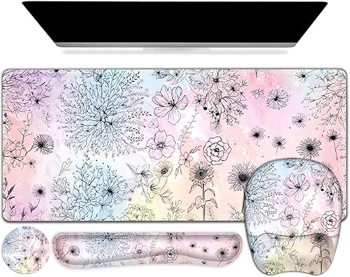 Miniatura 29 de Alfombrilla de ratón grande 4 en 1, juego de reposamuñecas para teclado, alfombrilla de ratón ergonómica con soporte para la muñeca, alfombrilla de