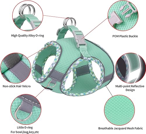 Miniatura 8 de AIITLE Juego de arnés y correa para perro, arnés para cachorro sin tirones con malla súper transpirable, arnés reflectante ajustable para mascotas