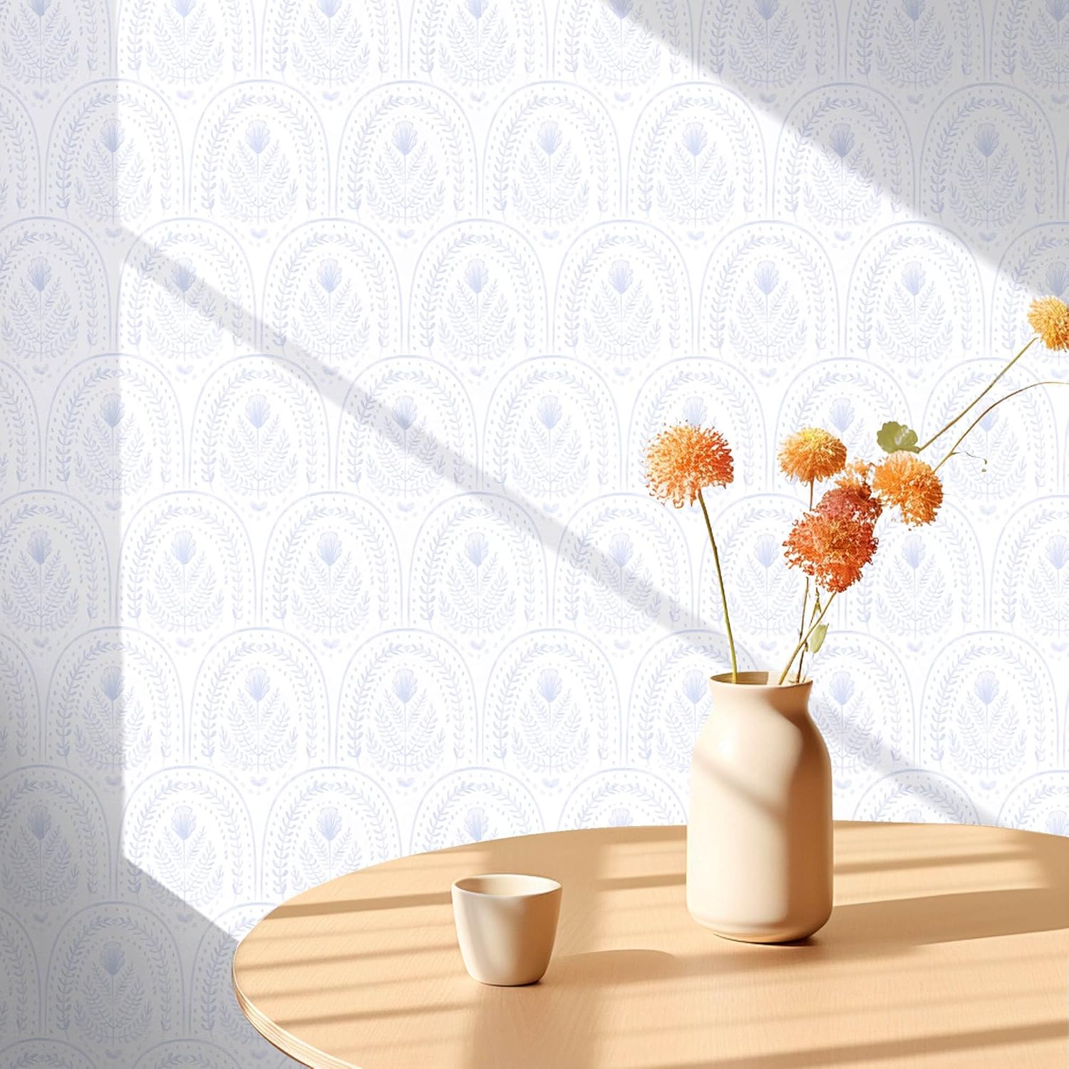 Abyssaly Blue and White Floral Peel and Stick Wallpaper Modern Boho Vintage Contact Paper for Bathroom Kitchen Removable Self Adhesive Vinyl Waterproof Renter Friendly Wall Paper 17.5 in X 393.7 in