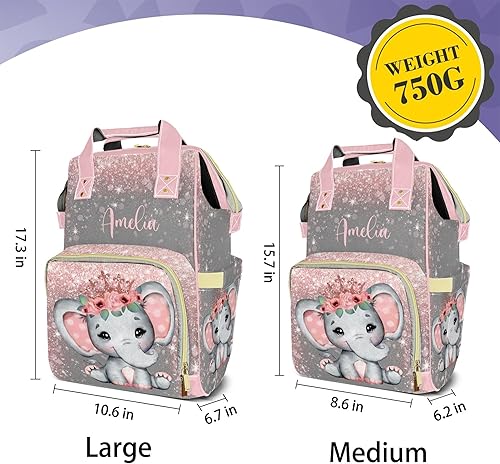 Miniatura 5 de Voltexia Bolsa de pañales personalizada con nombre, bolsa de pañales personalizada para niñas, mochila de pañales multifunción con bolsillos