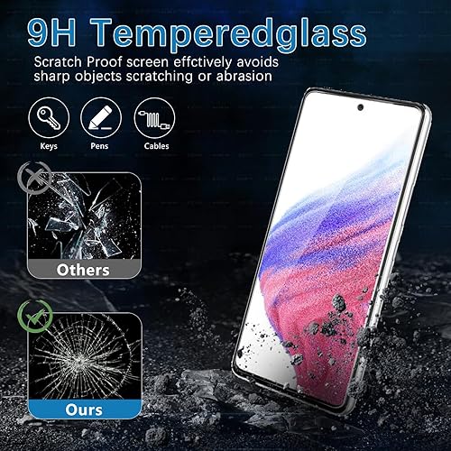 Miniatura 4 de Paquete de 3+3 Protector de pantalla para Samsung Galaxy A53 5G, paquete de 3 películas de vidrio templado y 3 protectores de lente de cámara, sin