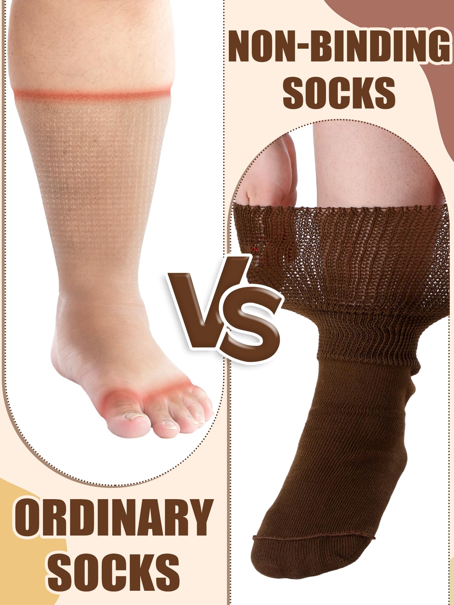 8 pares de calcetines para diabéticos para hombre y mujer, calcetines hinchados de algodón y poliéster, ajuste holgado