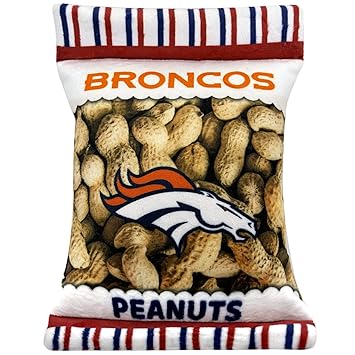 NFL Denver Broncos Crinkle FINE Plush Dog & CAT Squeak Toy - Cutest Stadium Peanuts Snack Plush Toy for Dogs & Cats with Inner Squeaker & Beautiful Baseball Team Name/Logo
