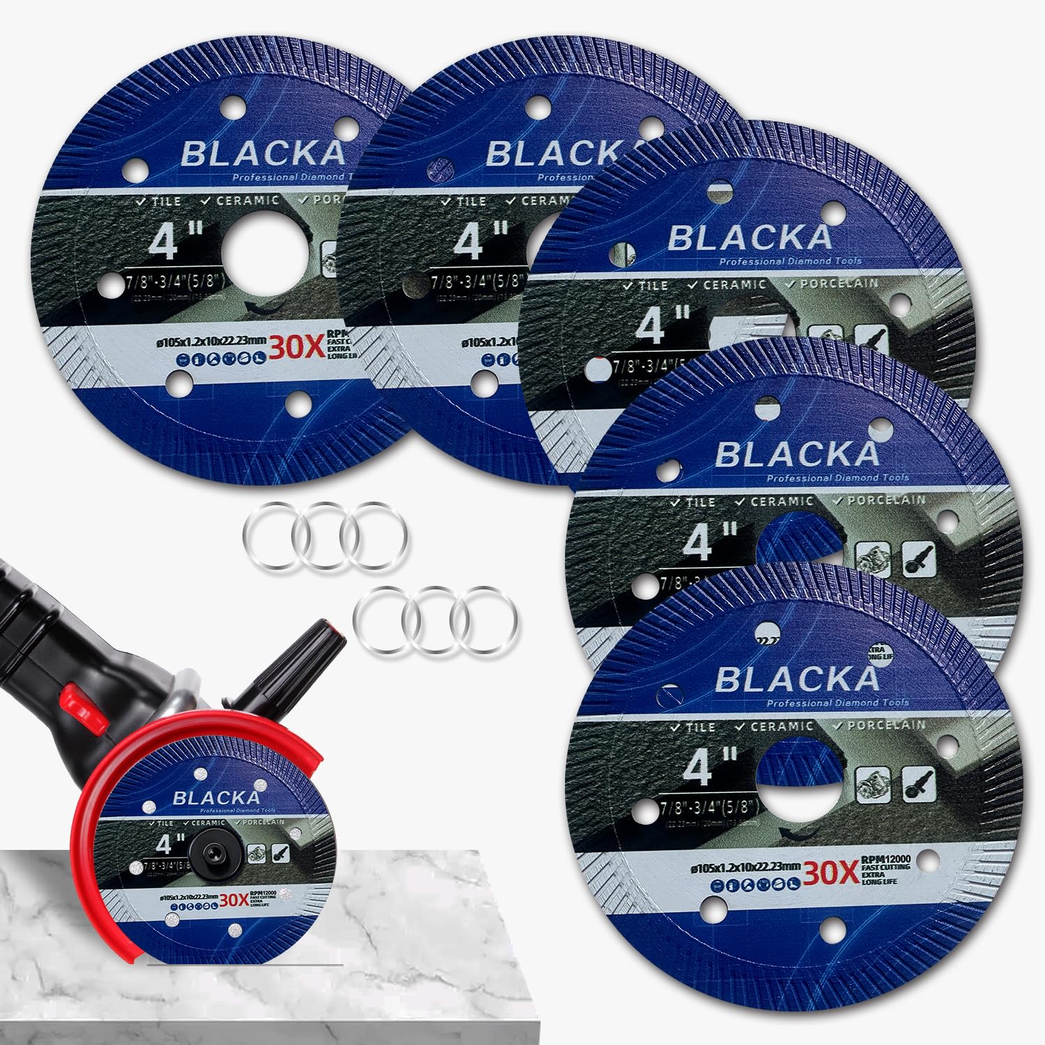 4" Diamond Saw Blades Rock Slabs High Hardness Ceramic Cutting Disc, 105mm Diamond Saw Blade for Rock Slabs, Compatible with Angle Grinder (5)
