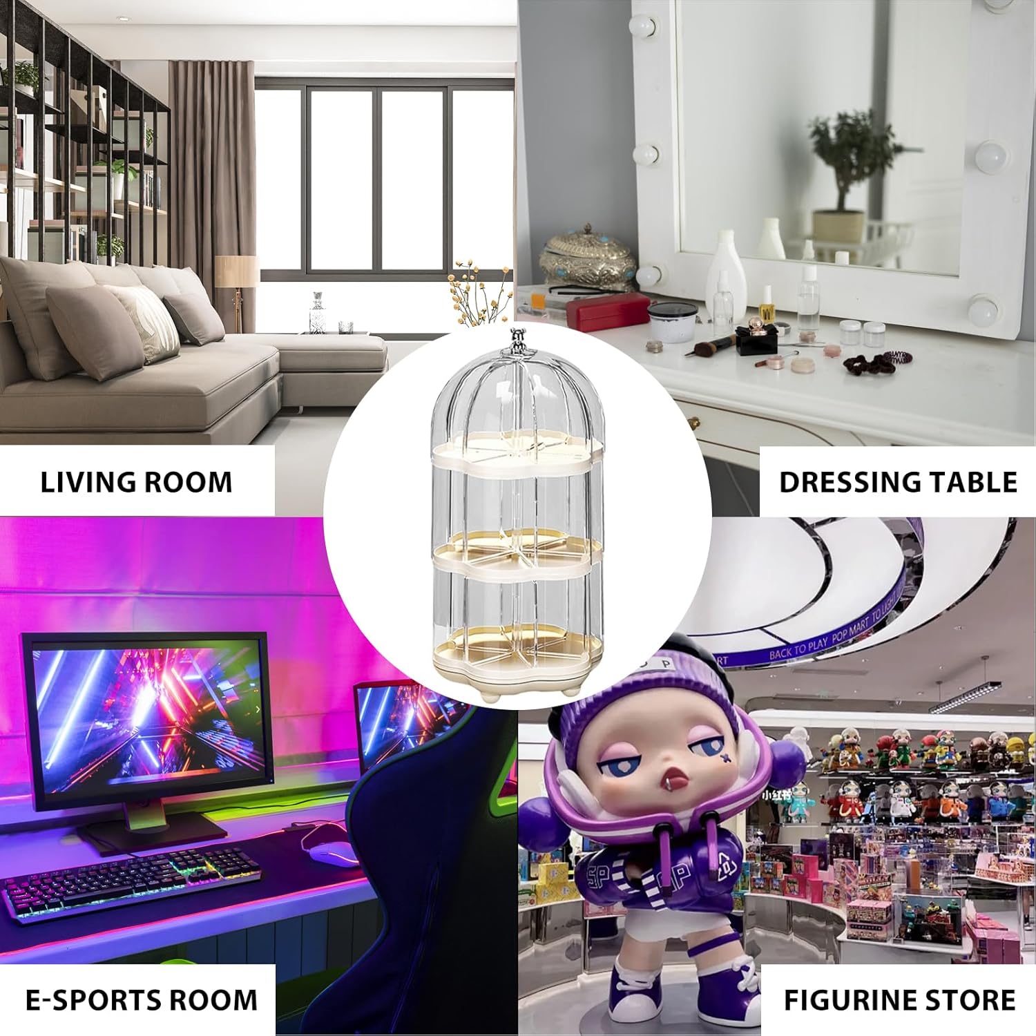 Rotating Clear Acrylic Display Case for Pop Mart, Funko Pop Figure Toys Storage Box Transparent Blind Box Organizer Stand Dustproof Protection Showcase（3 levels）