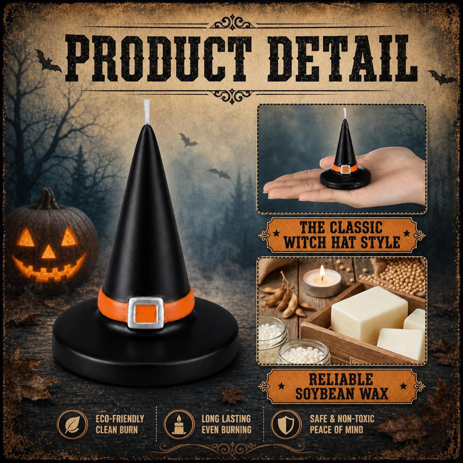 Lounsweer 10 Pack Halloween Witch Hat Candles Mini Witchy Table Decorations