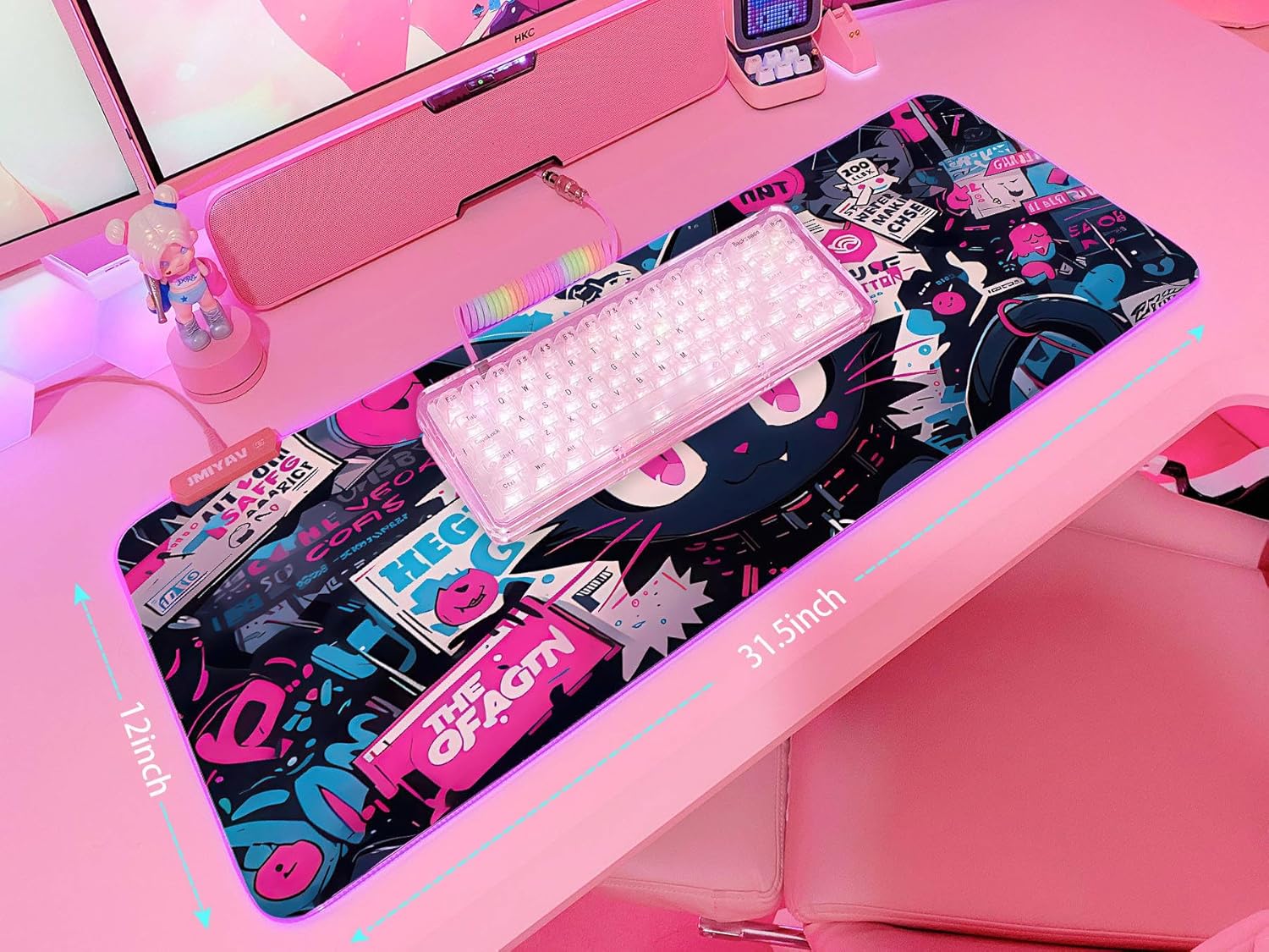 JMIYAV Pink RGB Gaming Mouse Pad 31.5x12 Inch PC XL Large Extended Glowing Led Light Up Desk Pad Non-Slip Rubber Base Computer Cute Mousepad Mat Desk Accessories Gaming Setup 104 - Image 5
