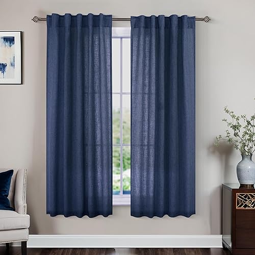 Miniatura 86 de Mrs.Naturall Cortinas transparentes verde esmeralda oscuro, cortinas de lino verde bosque para sala de estar, 63 pulgadas de largo, cortinas verdes