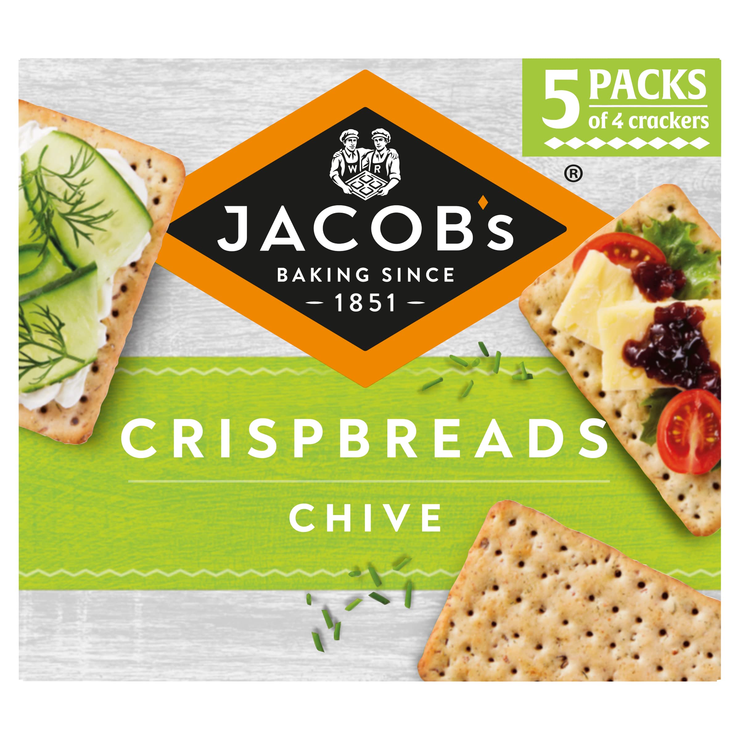 JACOB'S Crispbreads Chive Crackers, 20 Crackers Per Pack, 190 g (Pack of 1)