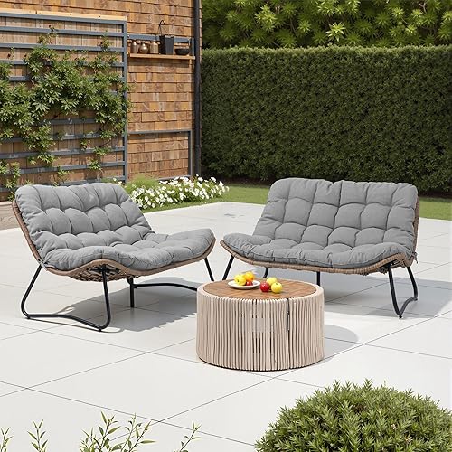Miniatura 11 de Crestlive Products Sofá biplaza para exteriores, 2 piezas, juego de conversación para patio, muebles de ratán bohemio para todo tipo de clima con