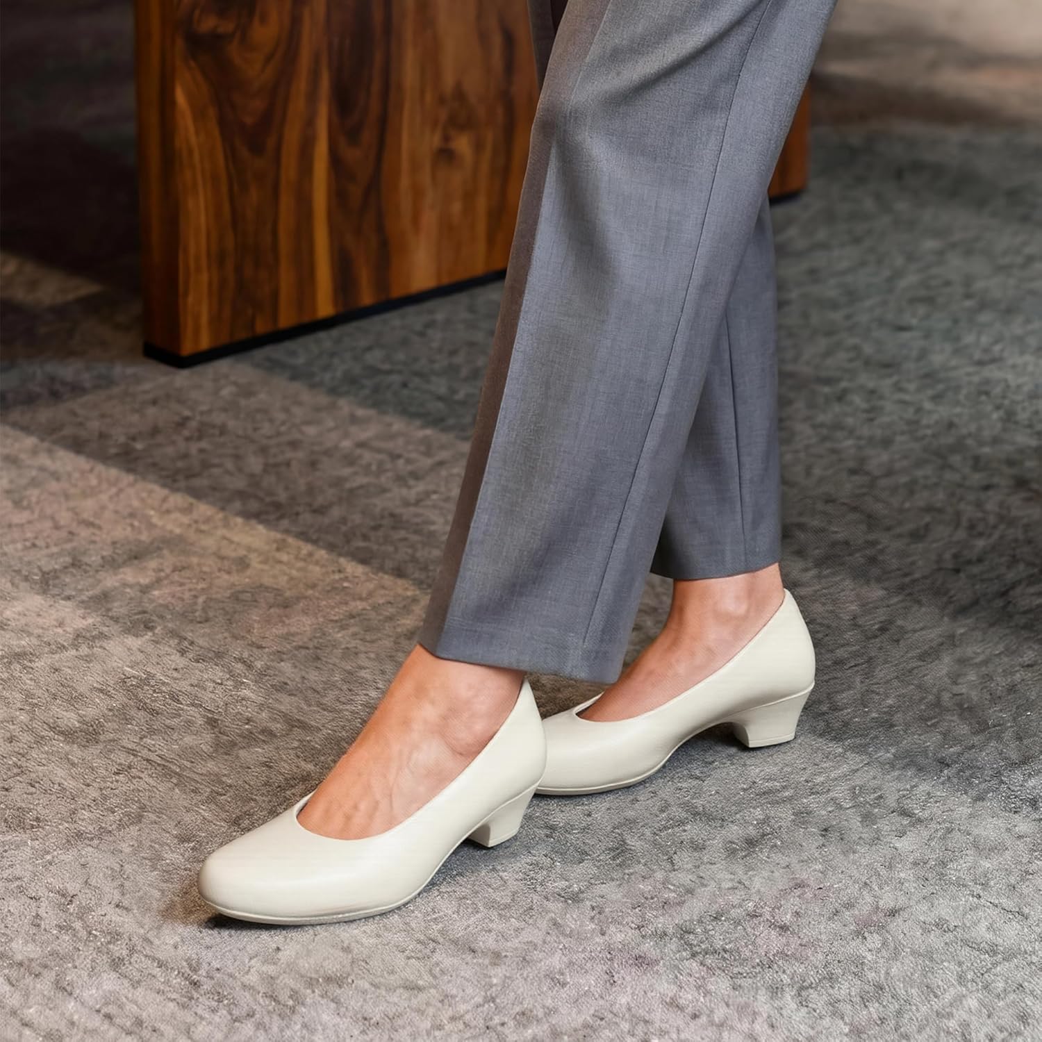 DREAM PAIRS Women's Chunky Closed Toe Dress Low Block Heels Comfortable Slip On Work Pumps Wedding Casual Shoes - Image 3