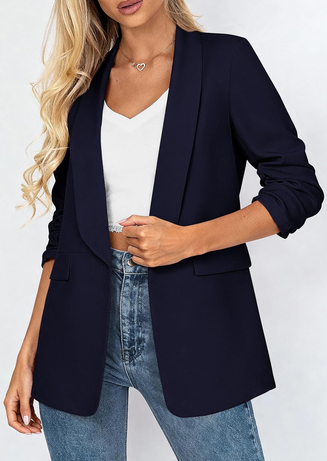 PRETTYGARDEN Women's 2026 Spring Blazers Business Casual Outfits Open Front Ruched 3/4 Sleeve Lightweight Work Suits Jackets OEKO-TEX STANDARD 100 - Image 6