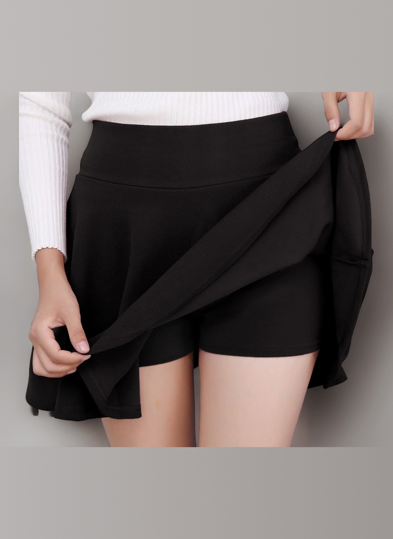 – Women's Skirts Stretchy High Waist Pleated Casual Mini Skater Skirts with Shorts