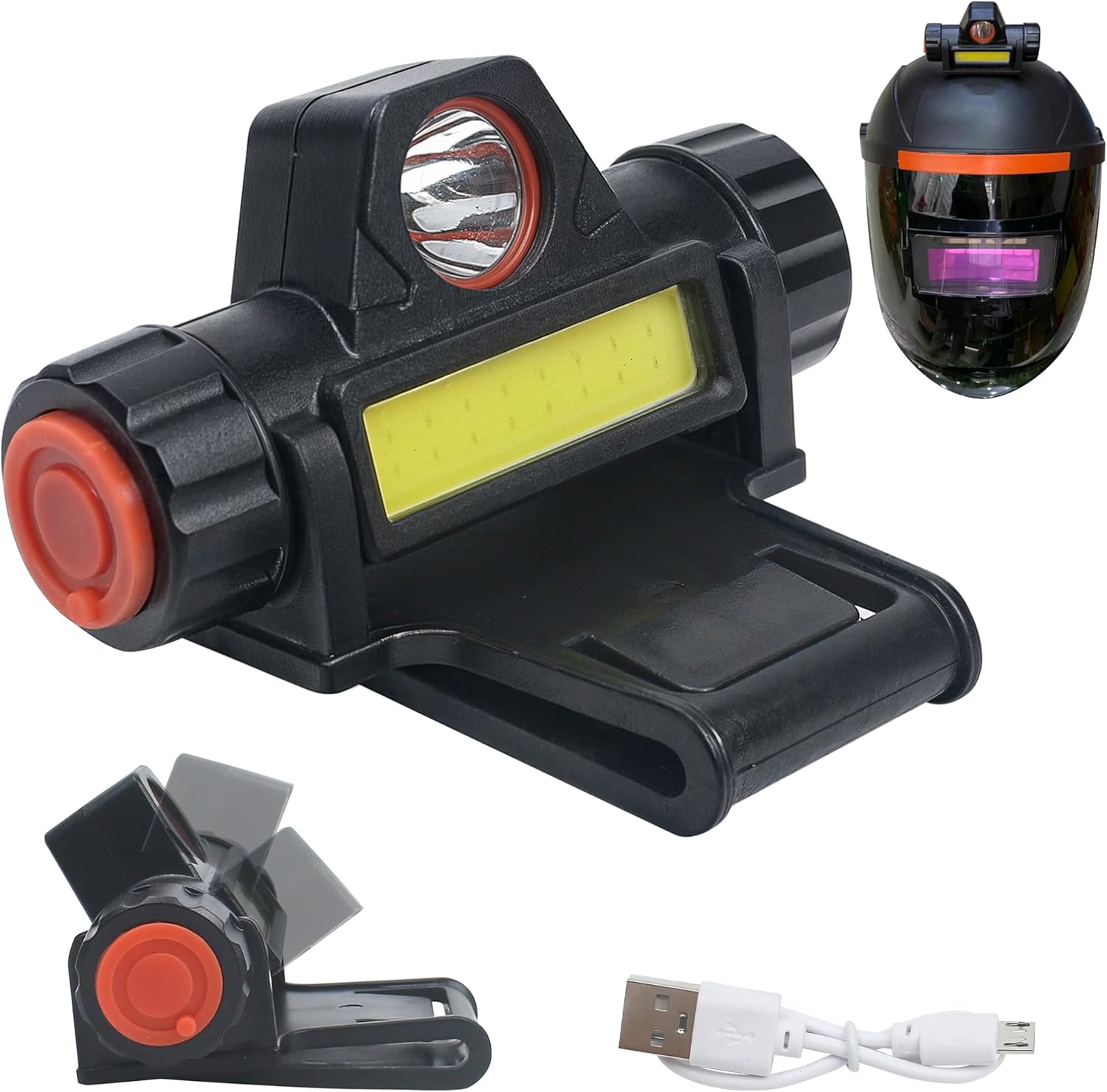 Welding Helmet Light, Hood Attachment Headlight with Mount Holder Rechargeable Cable Led Dimming Strong Dual Headlamp Flashlight Versatile for Large Range Mechanic Automatic Mask Headwear Hard Hat Use