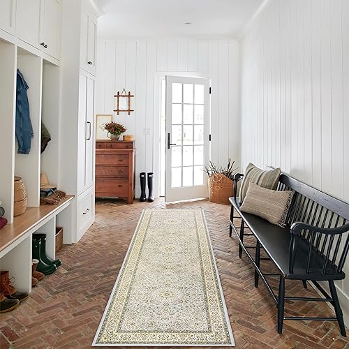 Miniatura 3 de Alfombra de área para sala de estar 9 x 12 pulgadas, oriental persa floral, envejecida, grande, lavable a máquina, antideslizante, decoración debajo