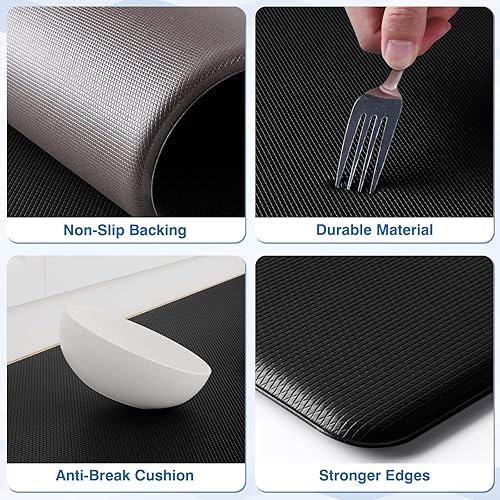 Miniatura 10 de StepRite Tapetes de cocina, 2 piezas, tapetes de cocina acolchados antifatiga para piso, tapetes de escritorio antideslizantes de pie, juego de