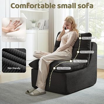 ROXGOX Boneless Chair Small Lounge Chairs for Adults, Memory Foam Single Sofa Bean Bag Chair for Living Room, Bedroom, Gaming Reading, No Assembly Required Black