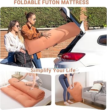 Foldable Futon Bed Mattress 39x80 - Roll Up Japanese Floor Mattress for Camping, Guest Room & Kids Floor Play, Small Spaces - Portable Tatami Sleeping Pad, Coral