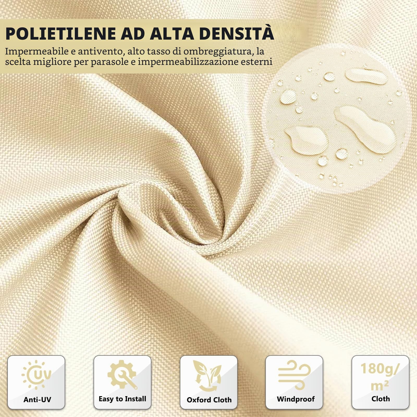 Vela Ombreggiante Impermeabile,Tenda a Vela per Esterno 3x4m Vela Ombreggiante,Tenda Ombreggiante Esterno,Protezione UV Tenda a Vela per Balconi Per Esterno, Giardino Terrazzo - Crema