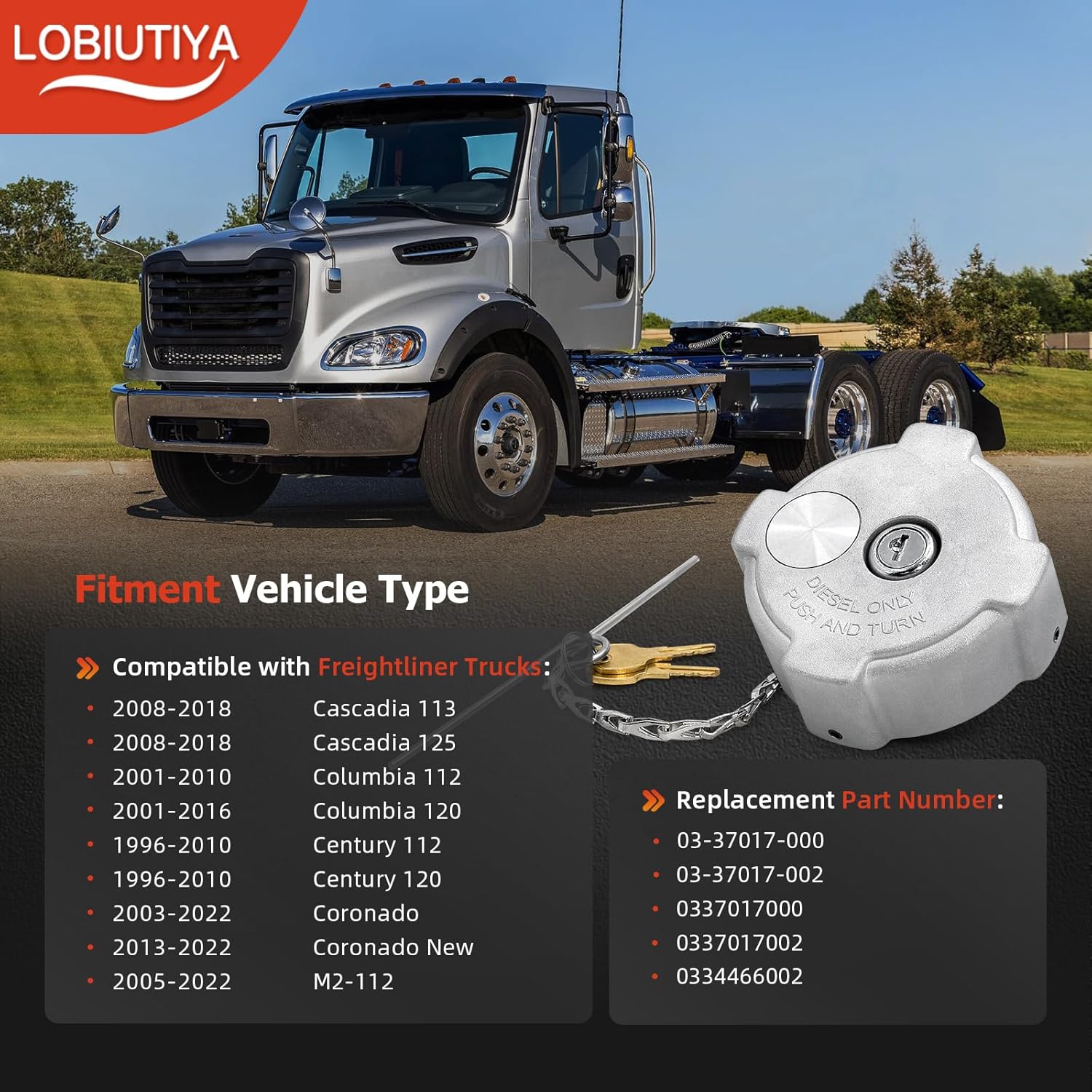 2 Pack 3" Female 1/4 Turn Locking Fuel Tank Cap, Compatible with Freightliner Century 112, Cascadia 125, Columbia 112 120, Aluminum Truck Gas Cap, Replace 03-37017-000 03-37017-002 572.1018