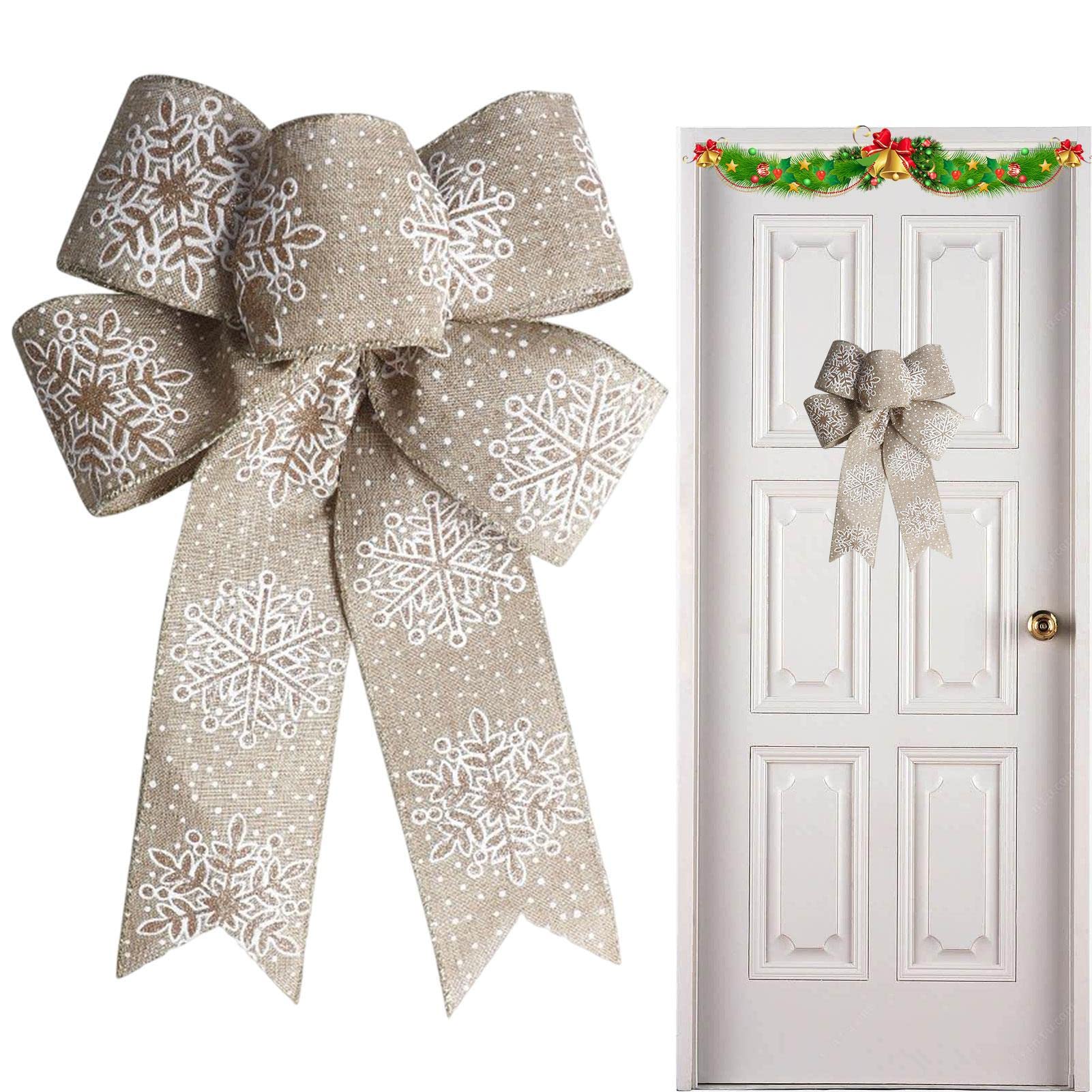 Retorno Christmas Wreath Bows | Tree Topper Bow Christmas Tree Decorations | Wreath Bow with Snowflakes, Rustic Burlap Bow for Christmas Tree & Home Decor