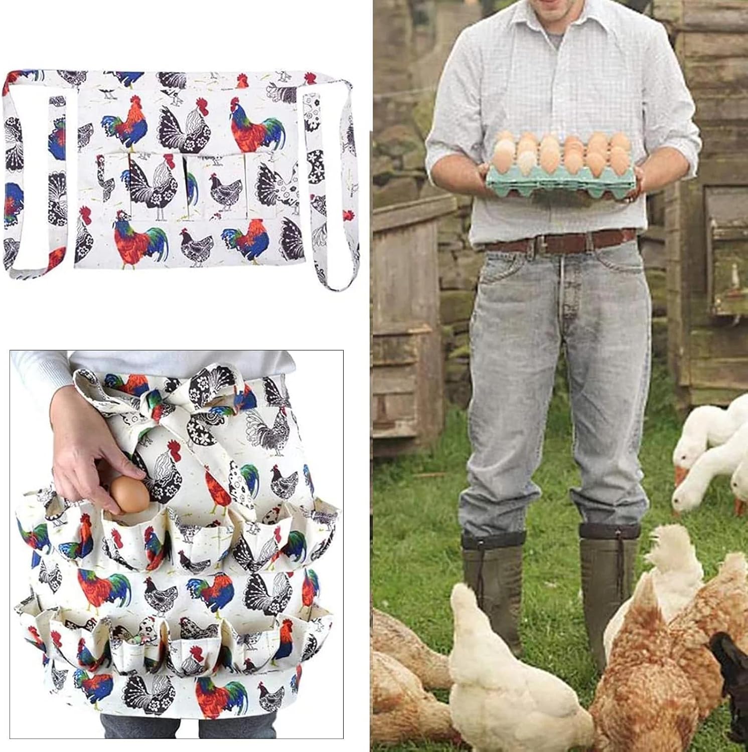 Egg Collecting Apron with 12 Deep Pockets for Chicken for Housewife Holding Christmas Gift Farmhouse Chicken Duck Goose Eggs