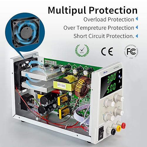 Miniatura 3 de Fuente de alimentación de banco de 30 V 5 A CC Pantalla LED digital variable, fuente de alimentación de laboratorio de conmutación con clip de