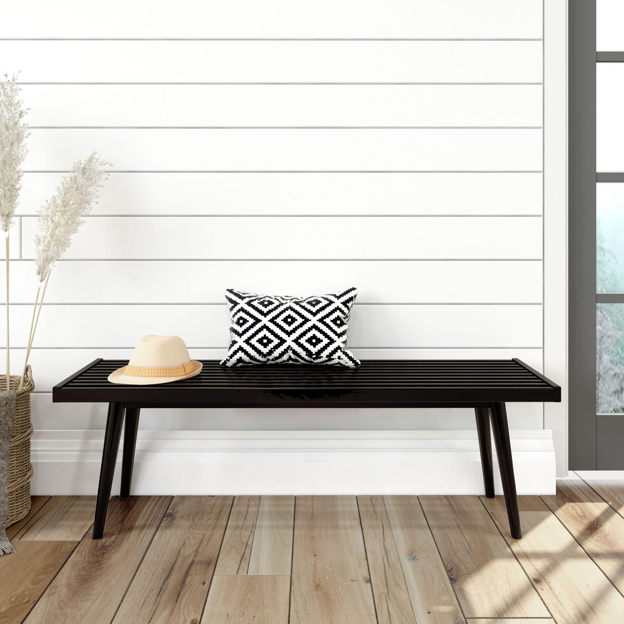 Plank+Beam Mid-Century Modern Entryway Bench, Black