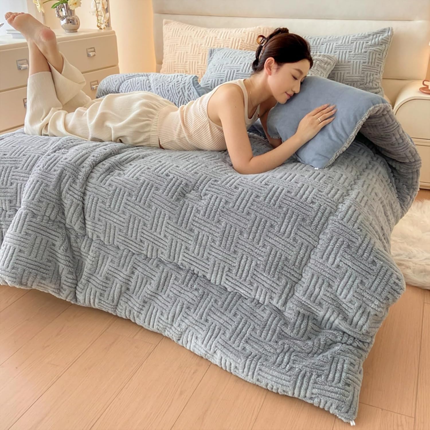 Duvet Cover, Extra Soft and Fluffy Plush Blankets, Winter Quilt Bed Quilt Winter Warm 150/180/200/220 Winter (C,150 x 200 cm/2.5 kg)