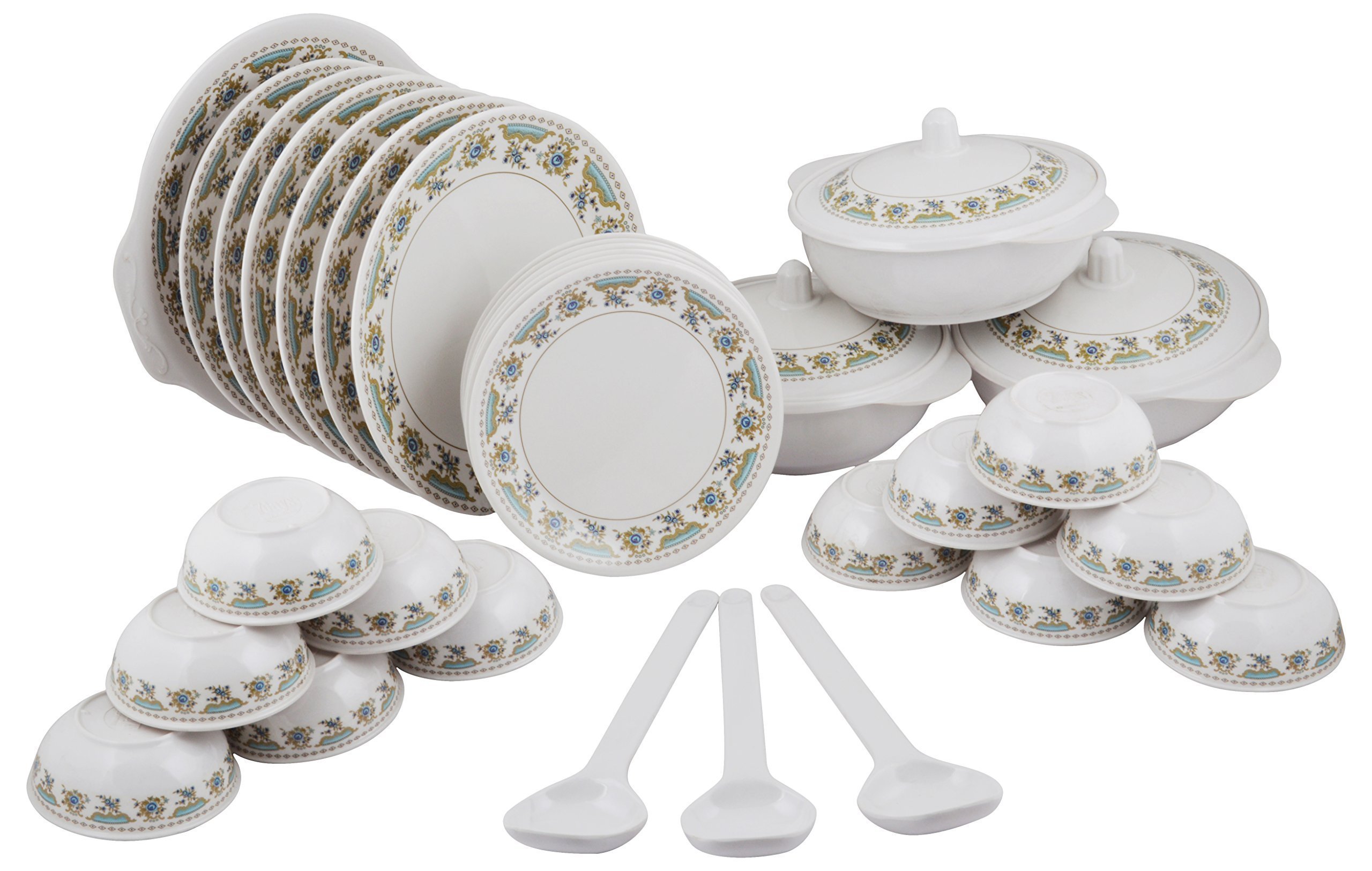 Maharaja Royal Round Melamine Dinner Set 34 Pieces Service for 6 White