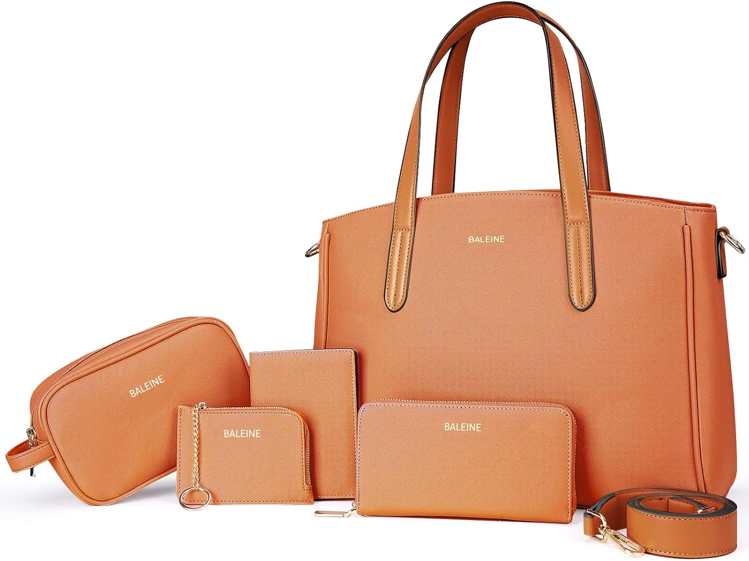 BALEINE 5 Pcs Handbag Set, Womens Handbags with Shoulder Bags, Small purse, Wallet, Cosmetic Hand Bag and Card Holder