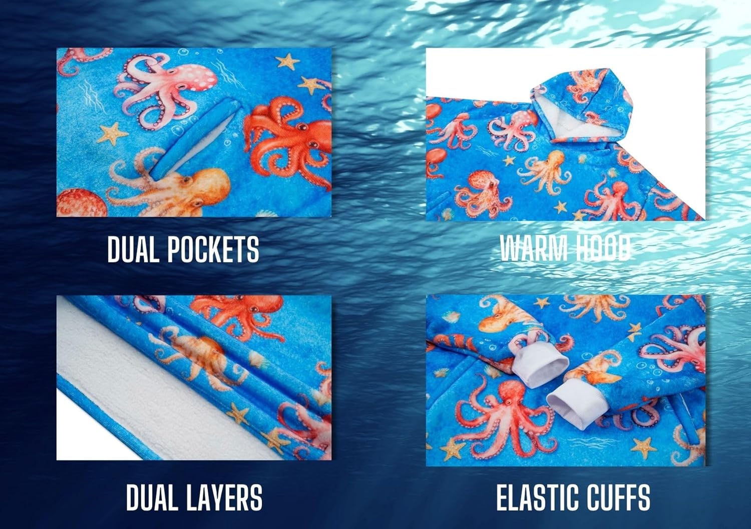 Octopus Gifts, Octopus Gifts for Women Wearable Flannel Blanket Hoodie, Oversized Flannel Hooded Blanket Sweatshirt, Super Soft Warm Cozy with Two Large Pocket - One Size Fits Most