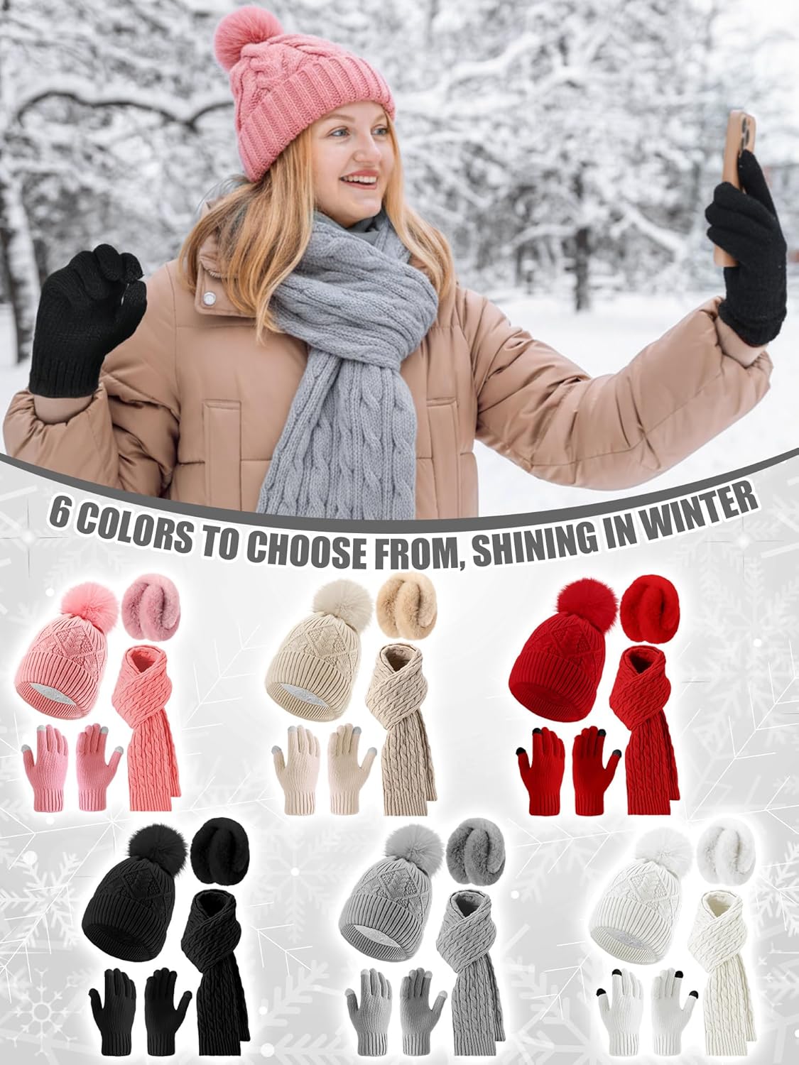 24 Pcs Winter Hat Scarf Gloves and Ear Warmer Set for Women, Knit Beanie Scarf Touch Screen Gloves Plush Earmuffs - Image 5