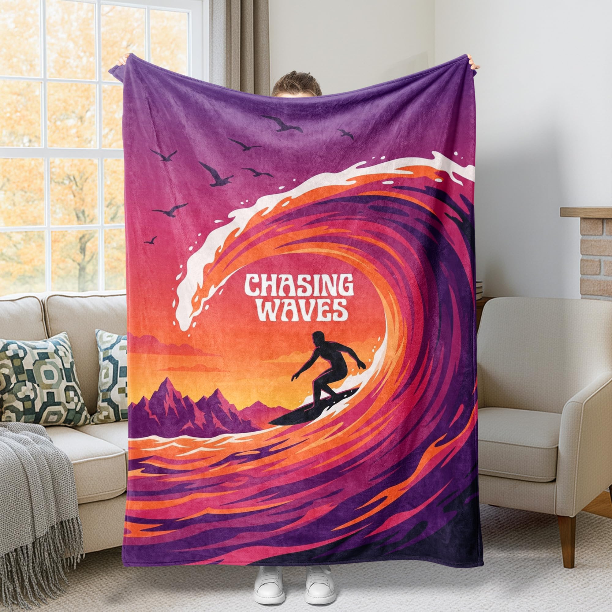 Couverture polaire vagues violette grand format pour soirées canapé et lit douillet
