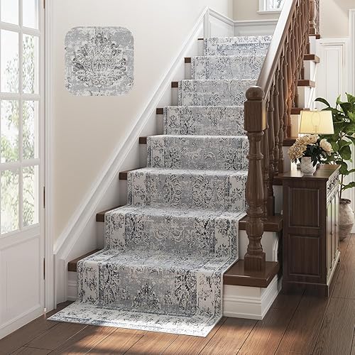 Miniatura 2 de jinchan Tapete de pasillo lavable a máquina, diseño floral de época, antideslizante, pelo bajo, ultrafino, para cocina, lavandería, dormitorio o