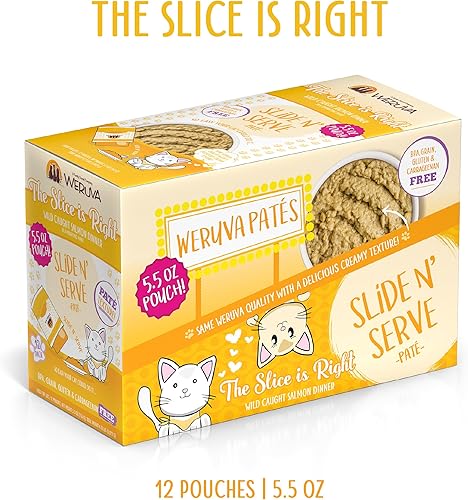 Miniatura 2 de Weruva Slide N' Serve Paté, alimento húmedo para gatos, The Slice is Right, cena de salmón silvestre, bolsa de 5.5 oz (156 g) (paquete de 12),