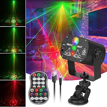 DJ Laser Party Lights, RGB LED Disco Light, Sound Activated Projector Strobe Light with Remote Control for Christmas Halloween Decorations Karaoke Birthday Dance Wedding Stage Show