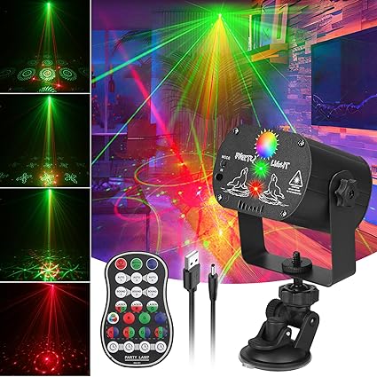 DJ Laser Party Lights, RGB LED Disco Light, Sound Activated Projector Strobe Light with Remote Control for Christmas Halloween Decorations Karaoke Birthday Dance Wedding Stage Show