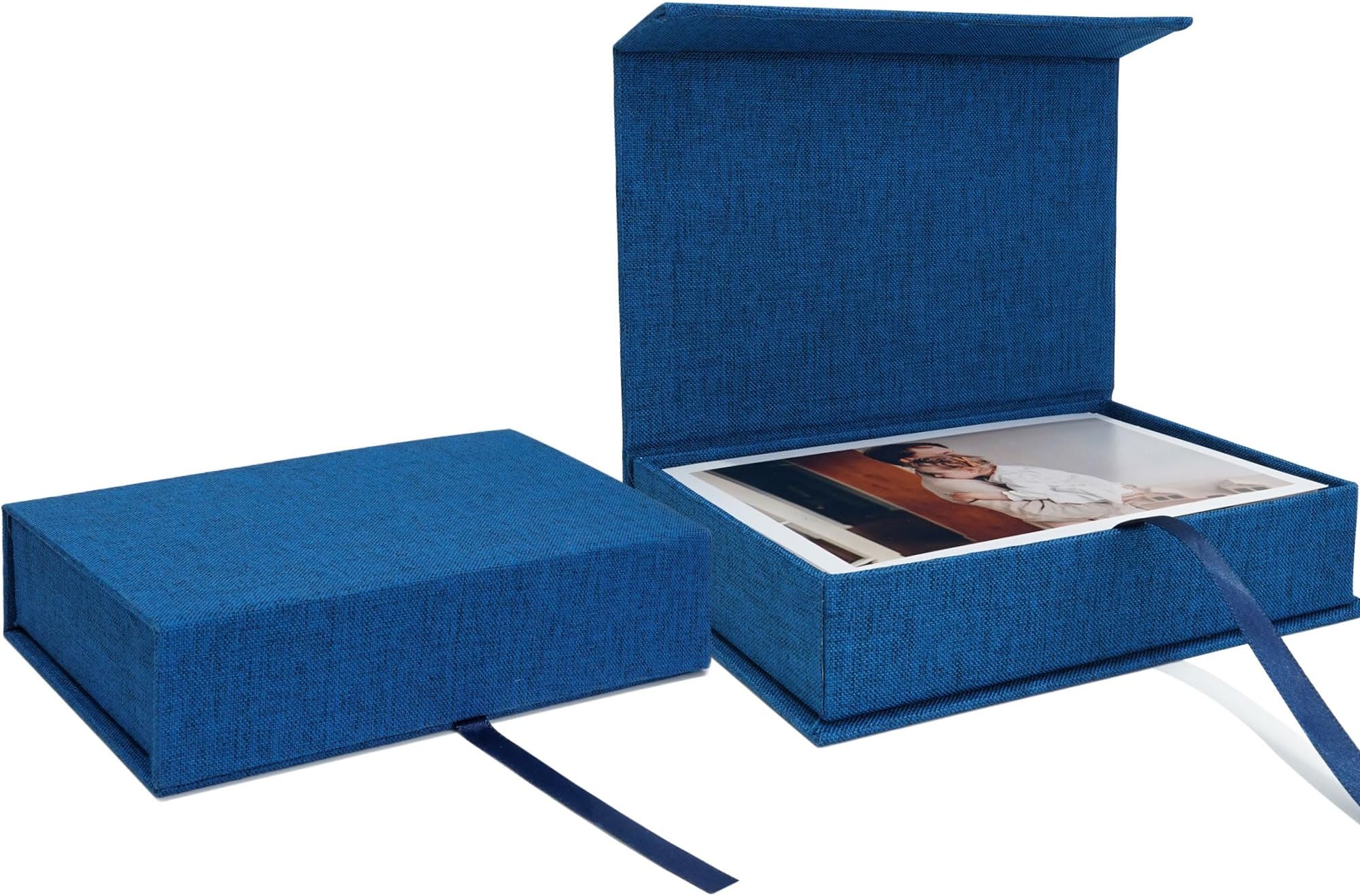 Vienrose Linen 8" x 10" Photo Cases and Postcard Keeper Storage Container Box 1Pcs for Photo, Postcard, Decorative Paper, Navy Blue