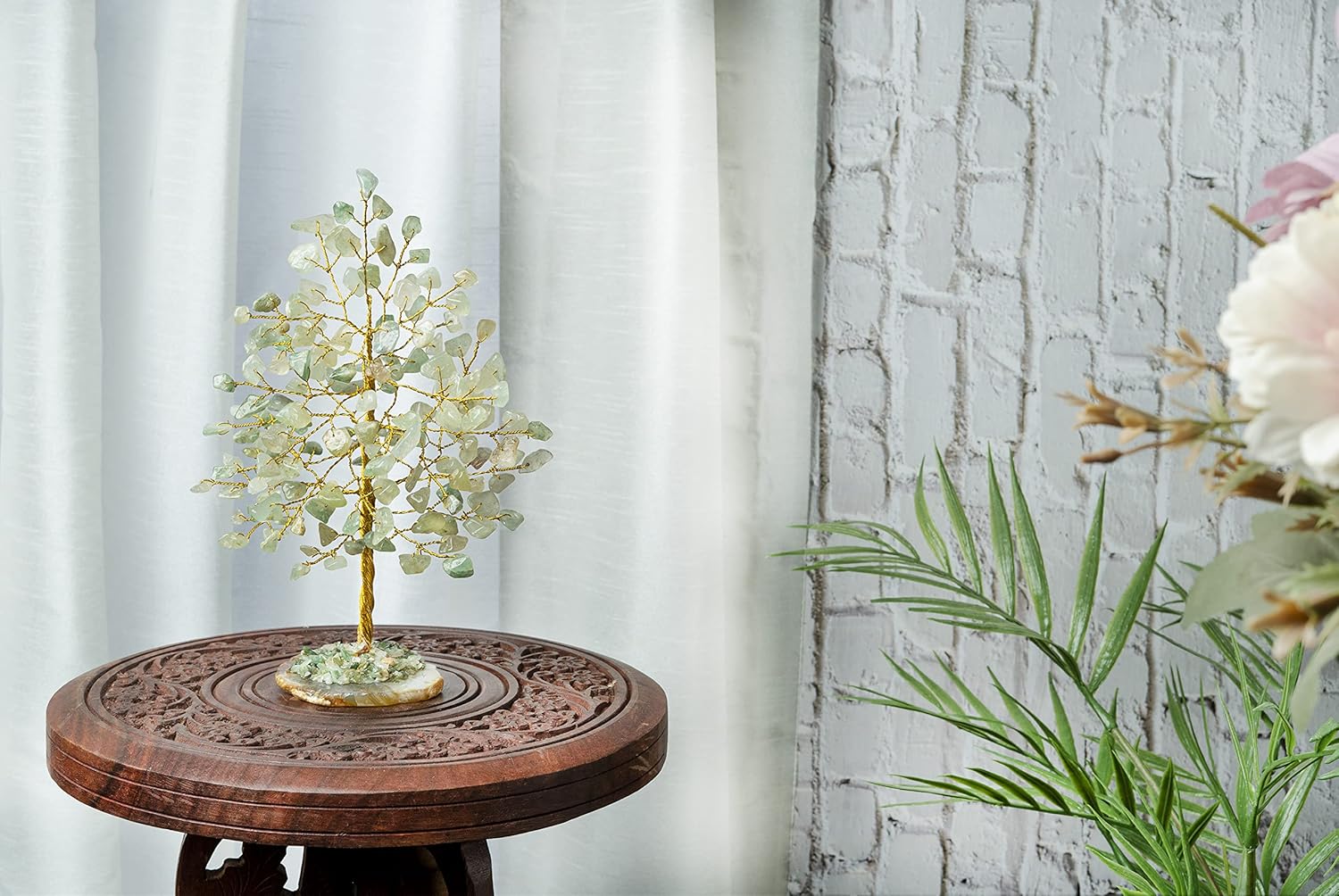 Green Jade Gemstone Tree of Life - Geode Agate Slice Base, Crystal Tree for Positive Energy, Feng Shui Decor - Chakra Tree, Good Luck Money Bonsai, Healing Stones, Gem Tree, Spiritual Mystical Gift - Image 8