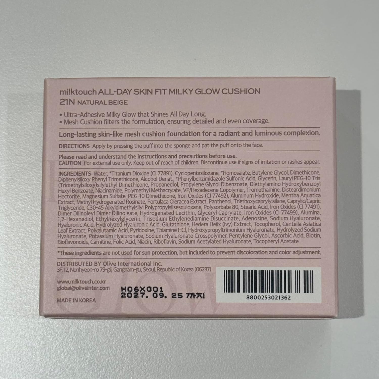milktouch Cushion Foundation, 24H Flawless Skin, Radiant Shine, No Oxidation, Long-Lasting, Non-Creasing, 60% Hydrating Skincare Infused Korean (21N Natural Beige)
