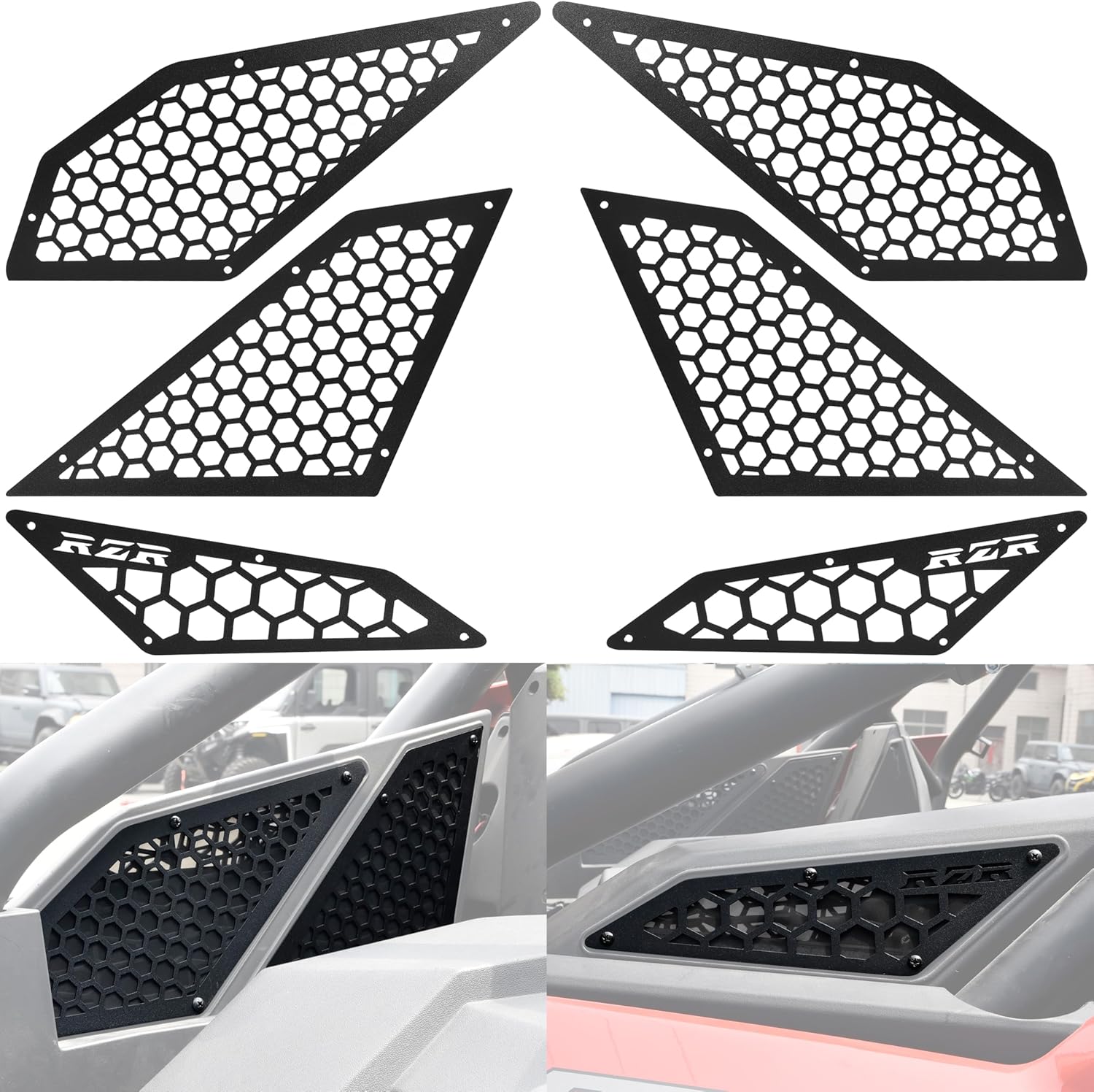 Aluminum Air Intake Covers for Polaris RZR PRO XP/RZR Turbo R 2020-2024 Accessories, Black Metal Side Frog Skin Protector Cover Grille Bezel Engine Mesh Grills(6PCS, Bolt-on)