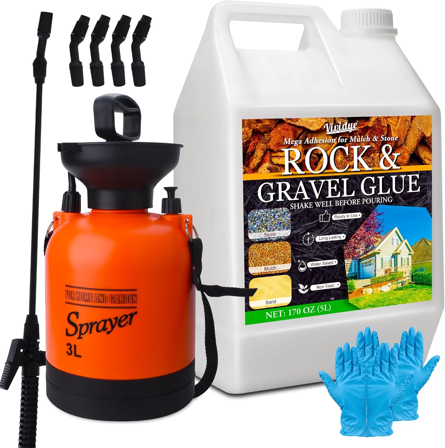 Rock Glue With Pump Sprayer, 1.3 Gallon/170oz Mulch Glue for Landscaping | Weather-Resistant, Ready to Use ＆ Non Toxic | Strong Gravel Stabilizer for Locking Stone, Pine Straw, Pebble, Rubber Mulch