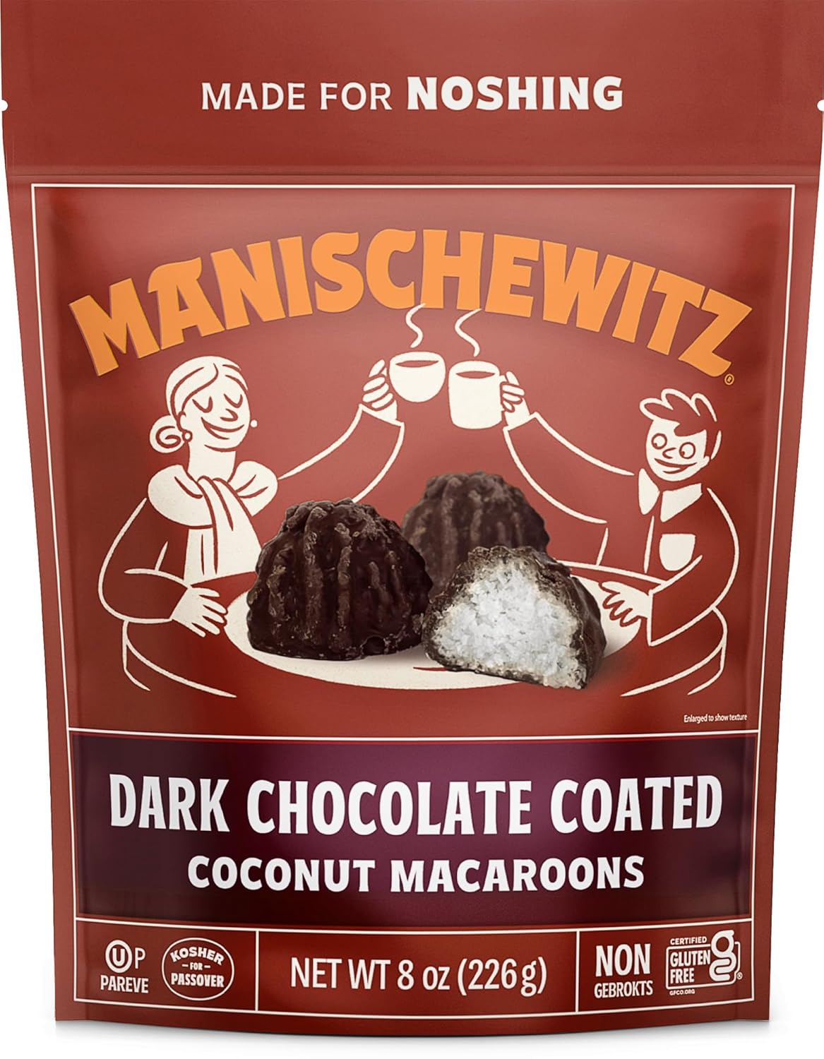Manischewitz Dark Chocolate Coconut Macaroons 8oz - Double Dipped, Gluten Free, Dairy Free, Kosher Passover, Resealable Bag