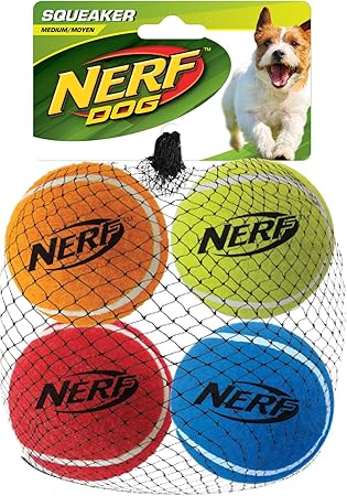 Nerf Dog Tennis Ball Dog Toys with Interactive Squeaker, 2.5 Inches, Four Pack