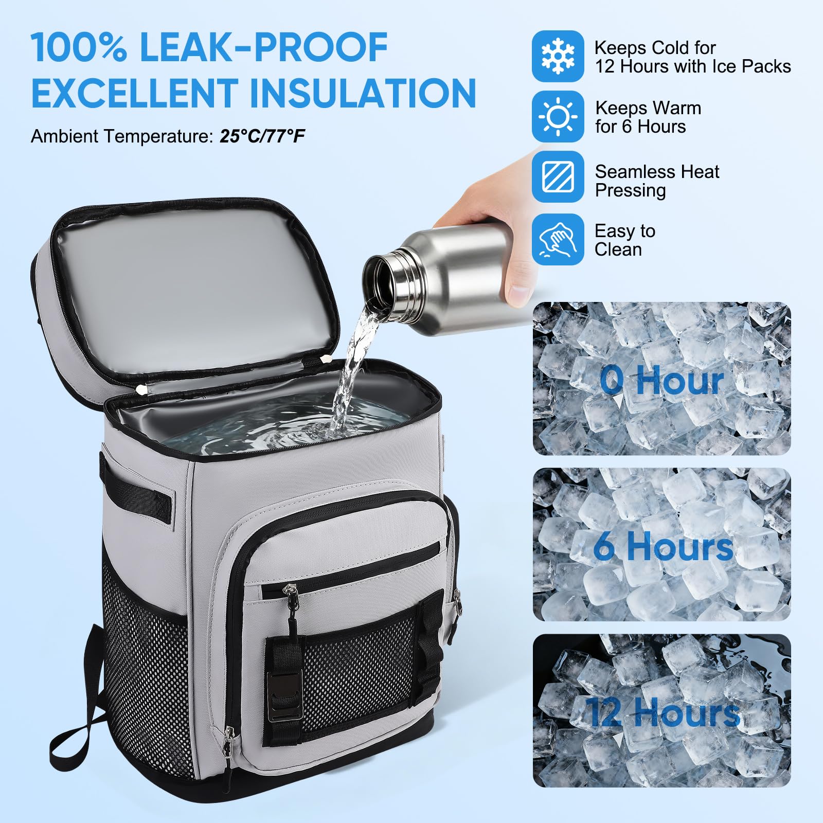 Zaino refrigerante grande da 30 l, con scomparto frigorifero, grande zaino termico, impermeabile, isolato, borsa da picnic a prova di perdite, pieghevole, borsa frigo portatile per barbecue, picnic